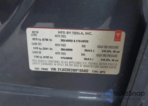 2019 Tesla Model X 100D/75D/Long Range/Standard Range из США, поврежденный, VIN 5YJXCDE26KF150402